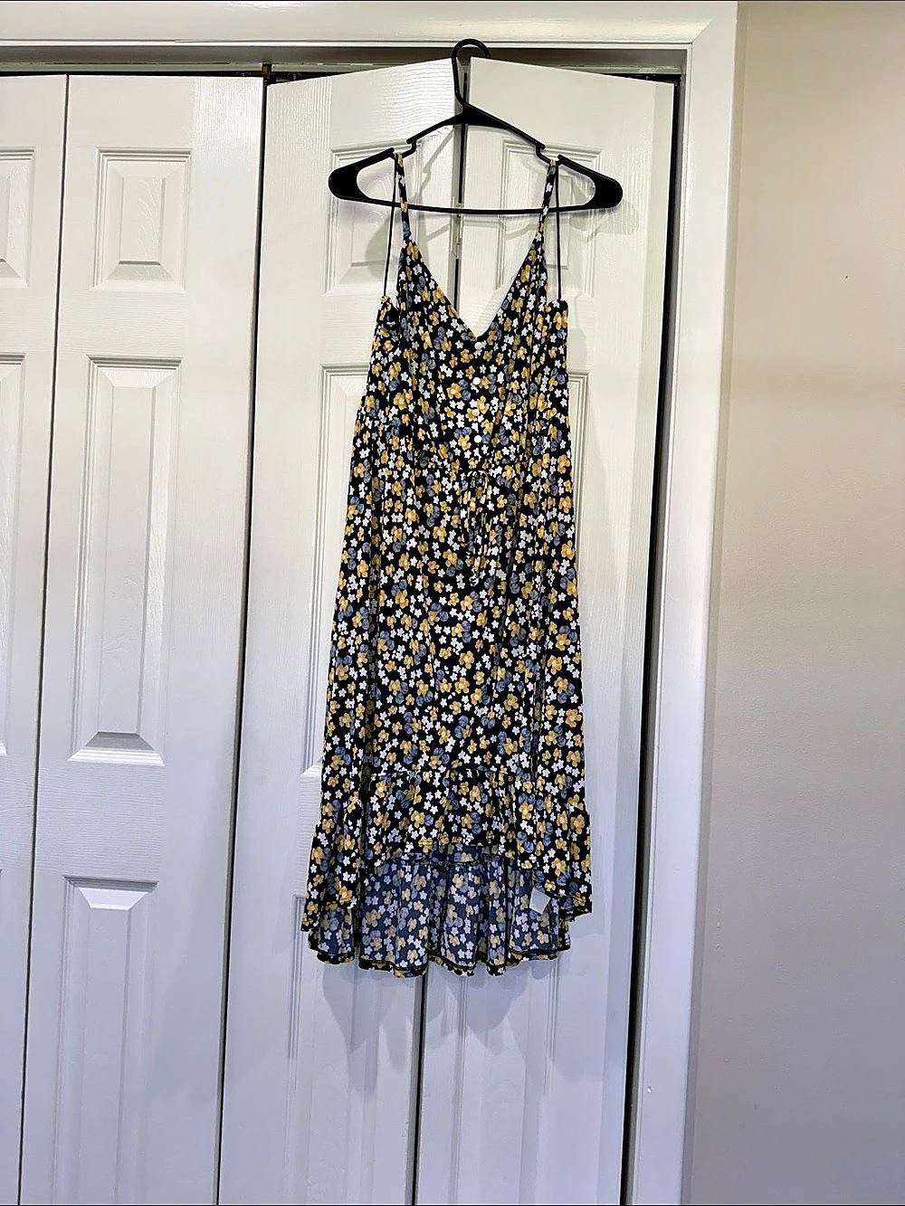 Kailleigh Ariel Knit Dress Floral Midi Dress in Blue & Yellow Size XL
